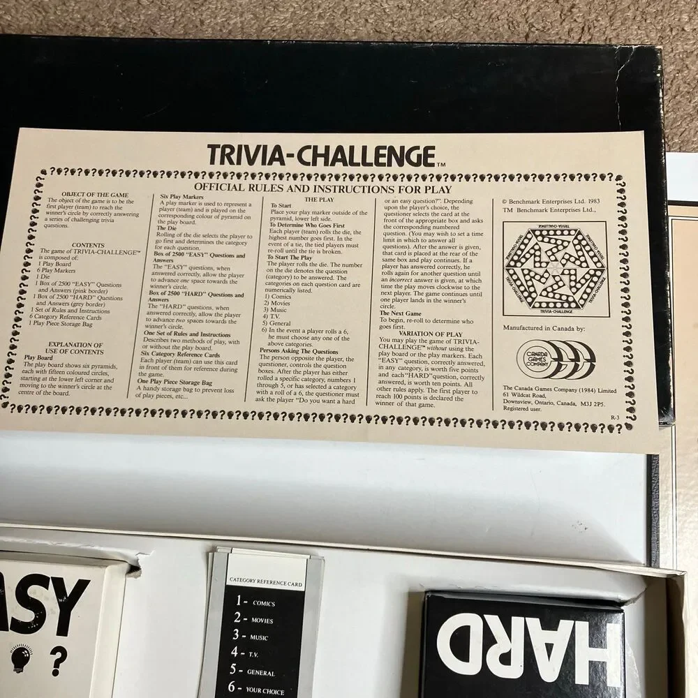 1984 Trivia Challenge /  The Canada Games Company Family Board Game Complete.
